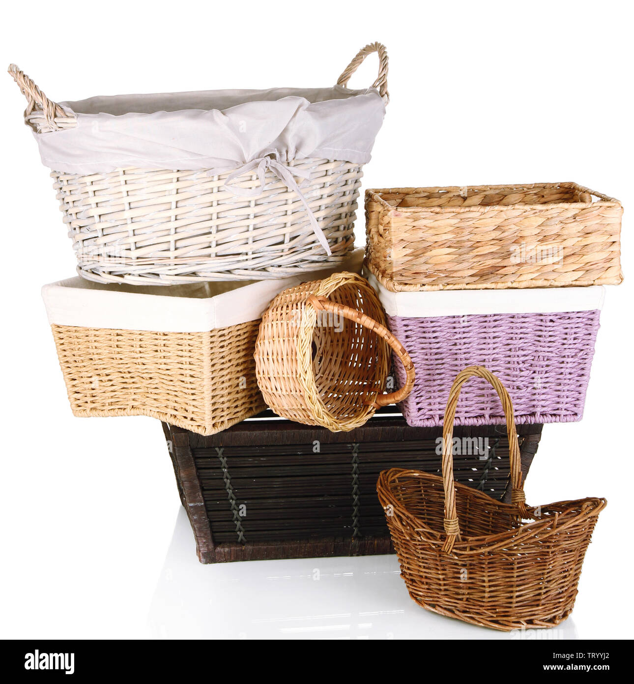 Many different baskets isolated on white Stock Photo Alamy