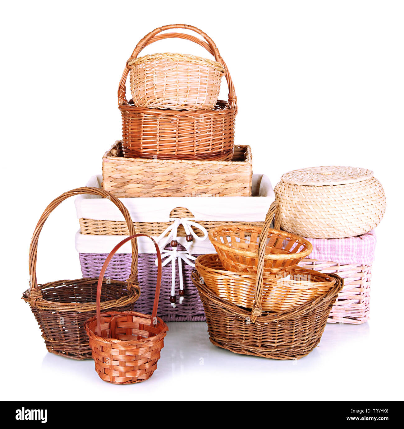 Many different baskets isolated on white Stock Photo Alamy