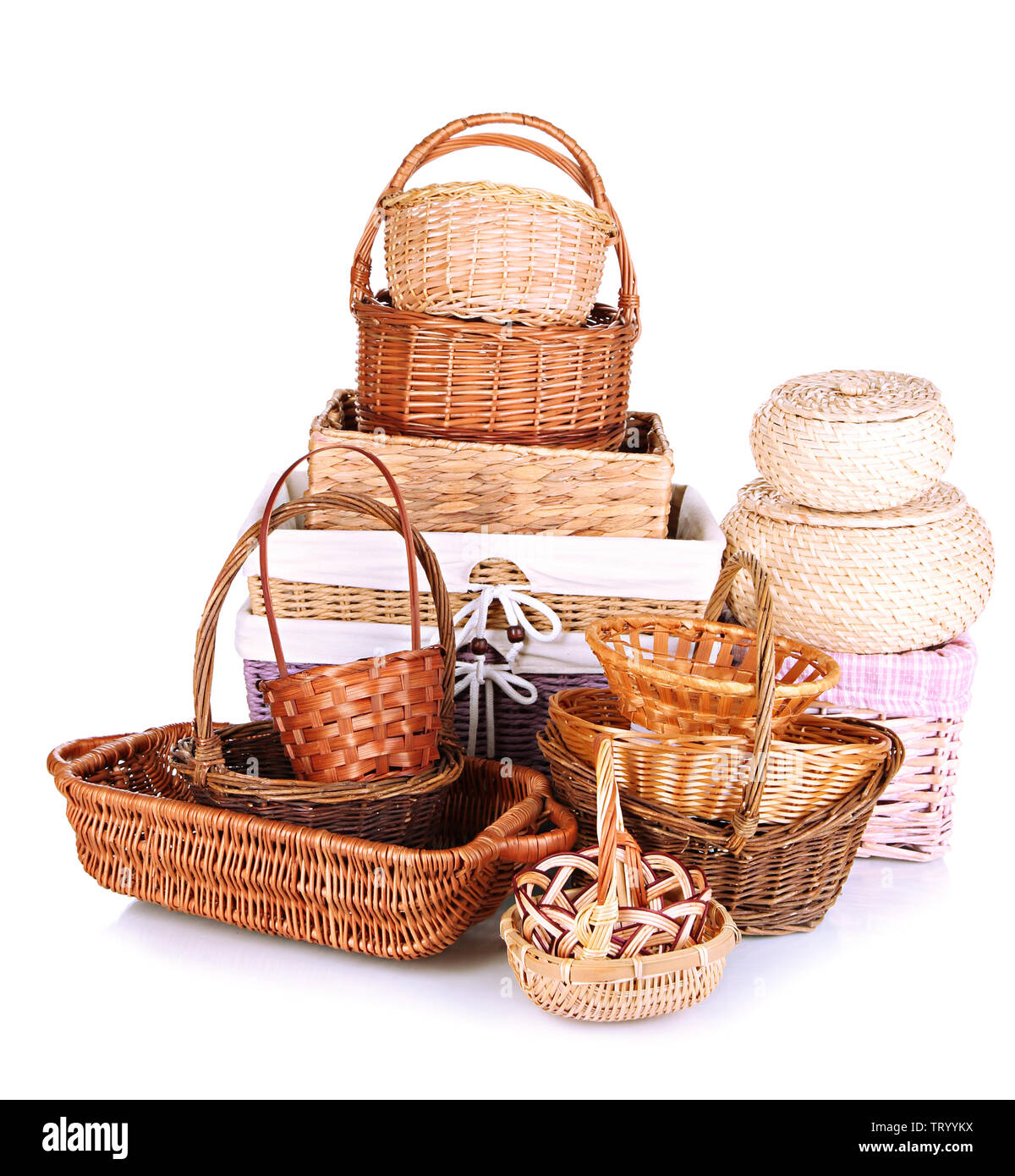 Many different baskets isolated on white Stock Photo Alamy