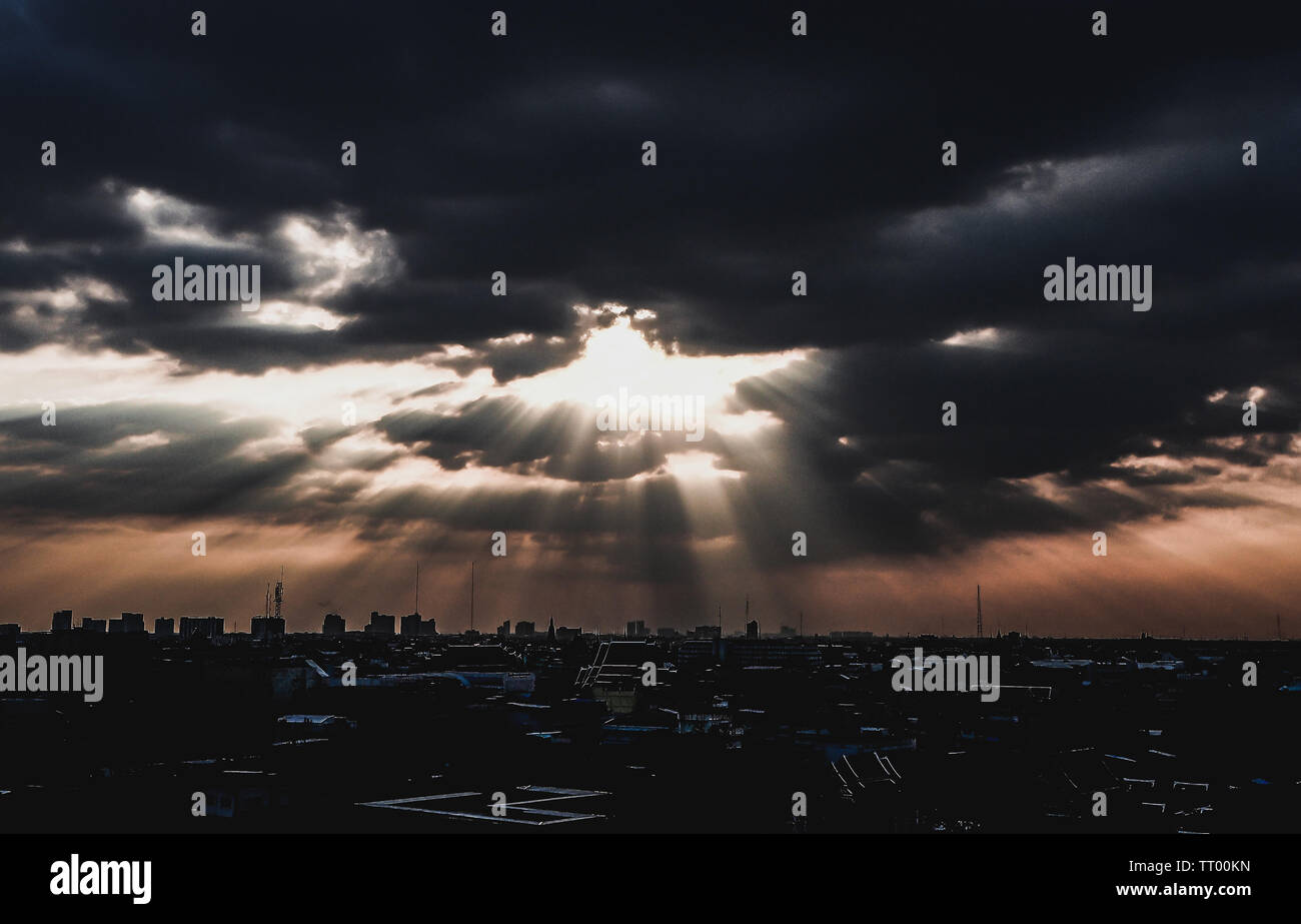 Bangkok Arial view . Rays of sunlight shine on buildings. urban cityscape Stock Photo