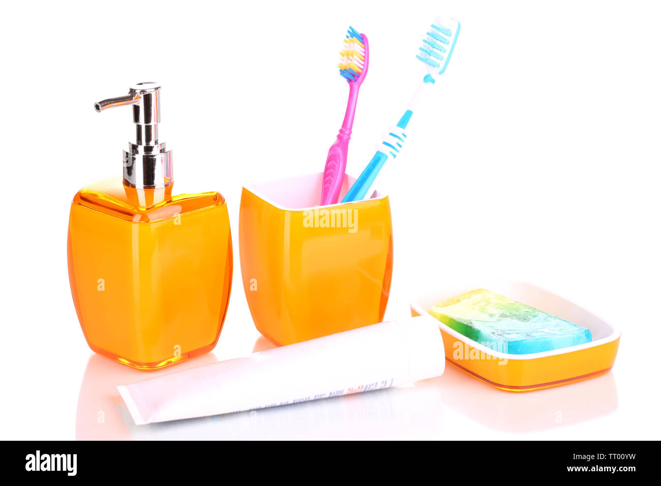 Bathroom set isolated on white Stock Photo Alamy