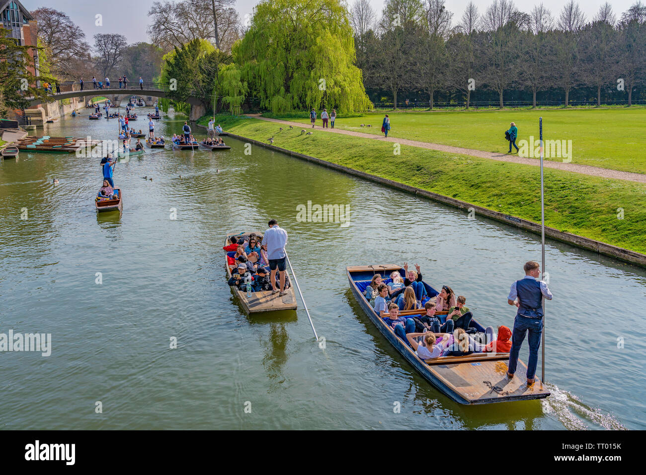CAMBRIDGE, UNITED KINGDOM - APRIL 18: View of traditional Punt boats outside Trinity College on the River Cam on April 18, 2019 Stock Photo