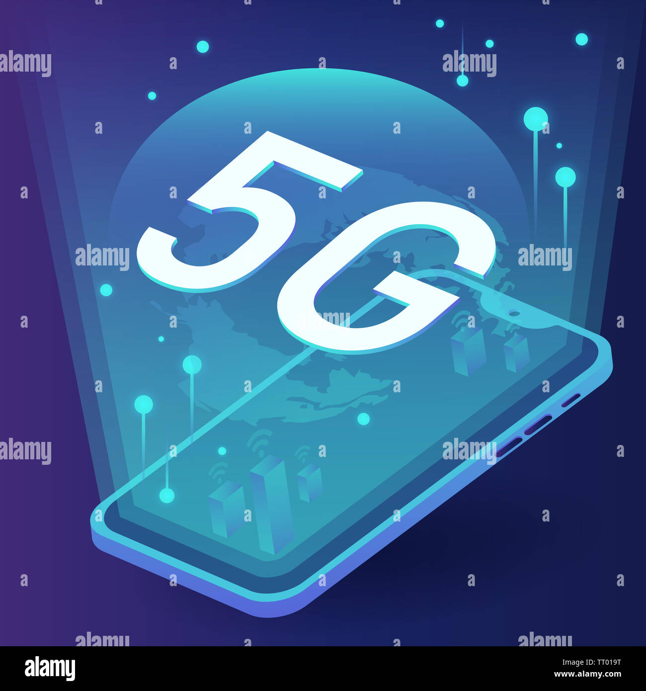 concept of 5G in the future on your phone with network vector Stock Photo