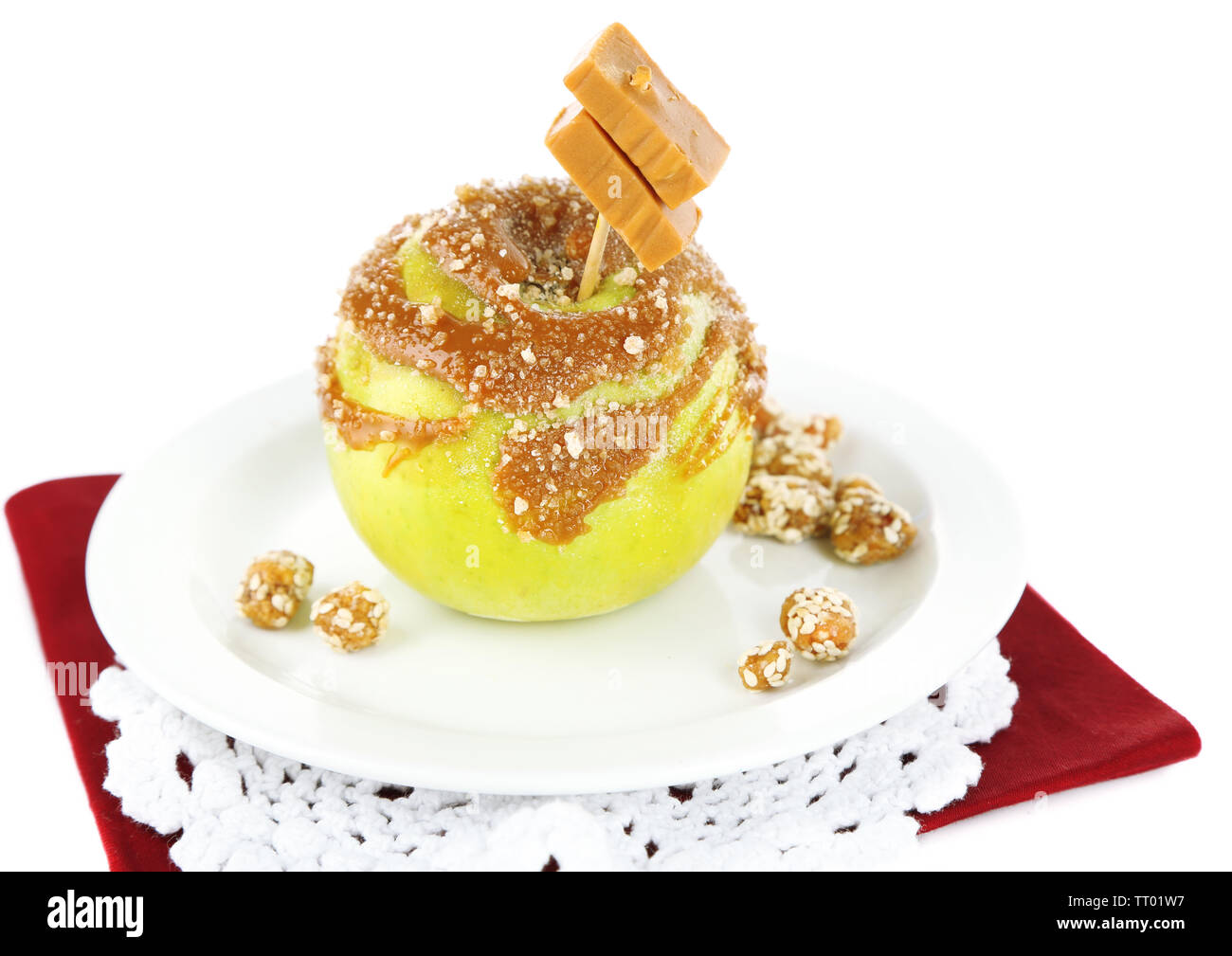 Homemade taffy apple, isolated on white Stock Photo Alamy