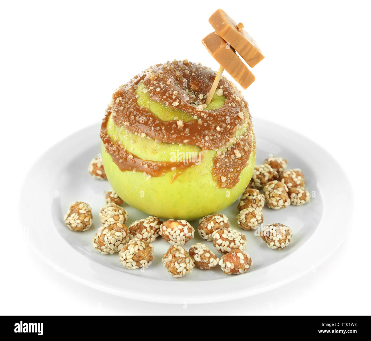 Homemade taffy apple, isolated on white Stock Photo Alamy