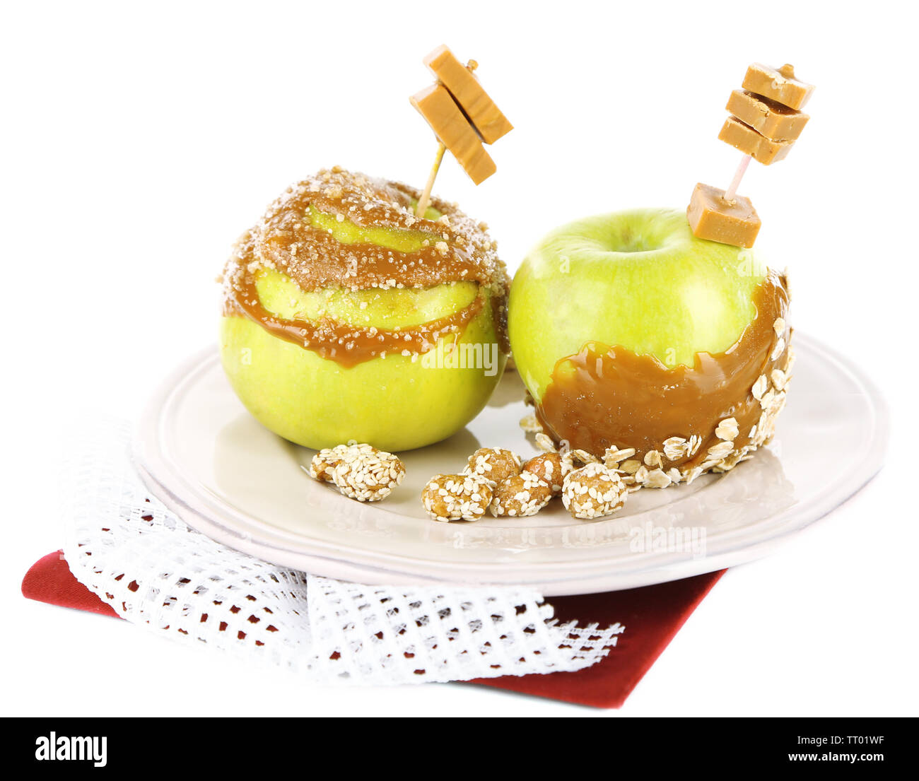 Homemade taffy apples, isolated on white Stock Photo Alamy