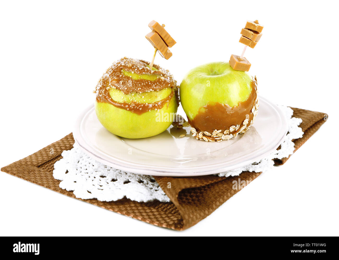 Homemade taffy apples, isolated on white Stock Photo Alamy