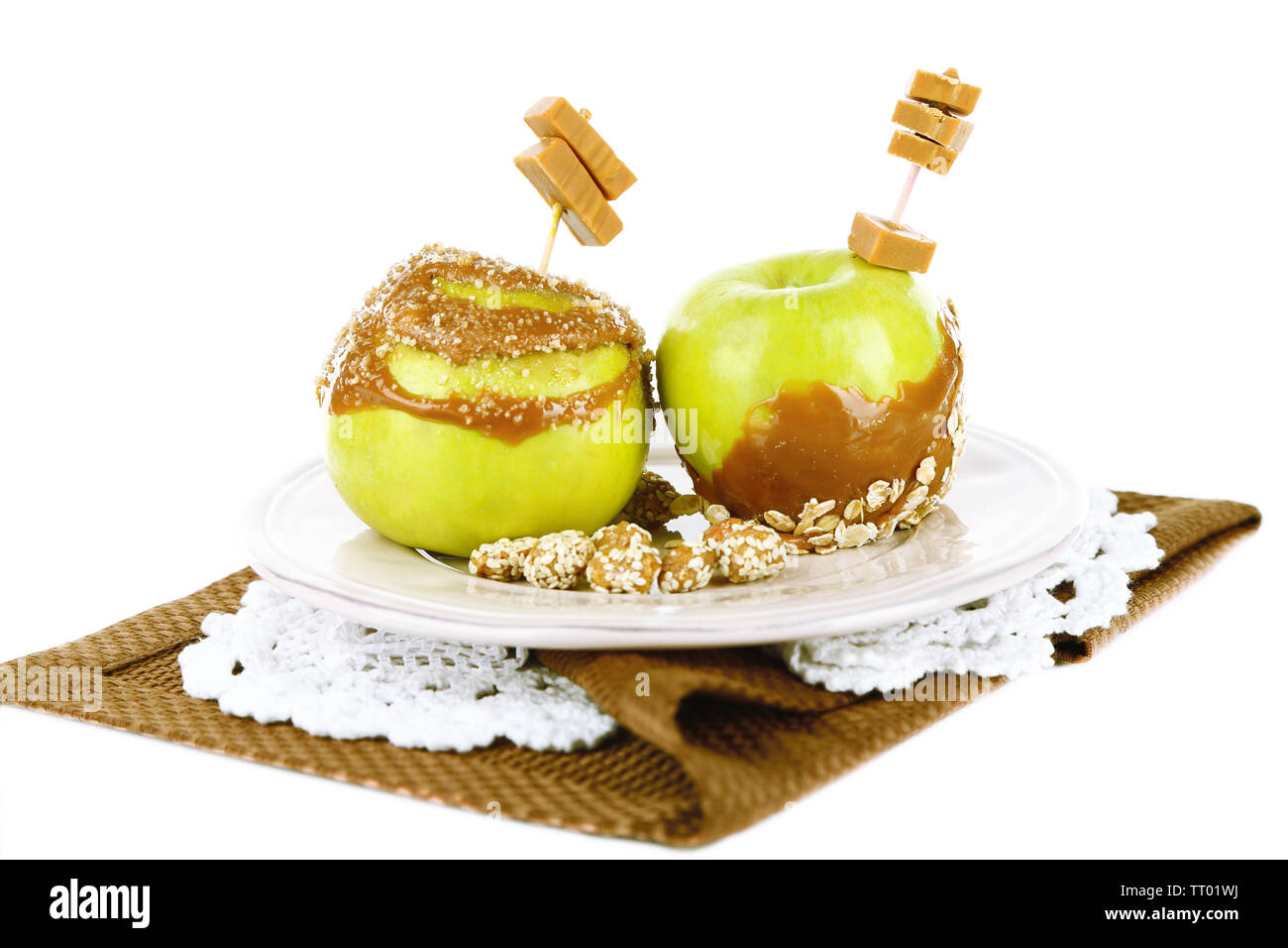 Homemade taffy apples, isolated on white Stock Photo Alamy