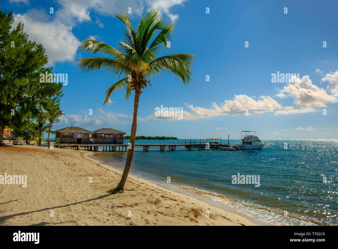 Little Cayman, Cayman Islands, pier on the beach of South Hole Sound Stock Photo