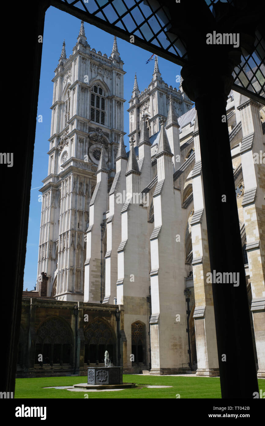 View of Westminster Abbey cathedral from cloister, London England, UK. Stock Photo