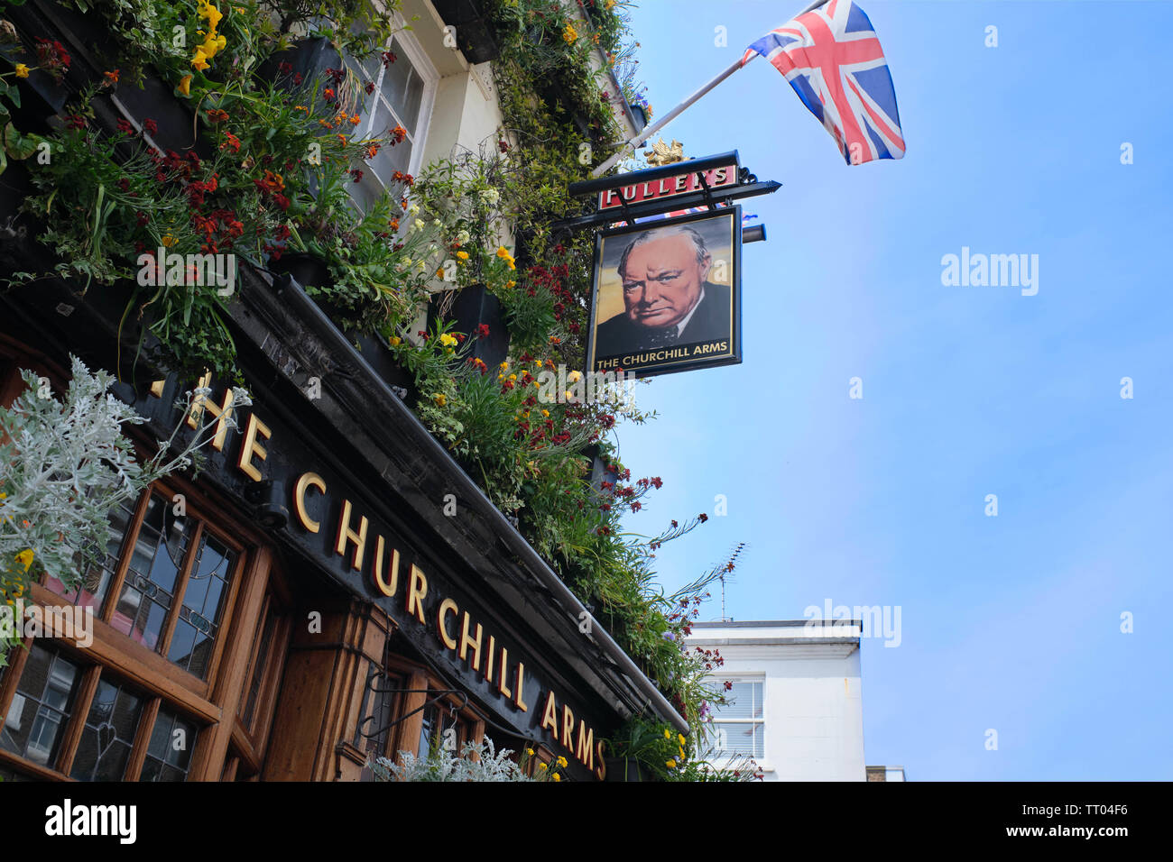 The Churchill Arms Pub, Kensington, London, UK. Stock Photo