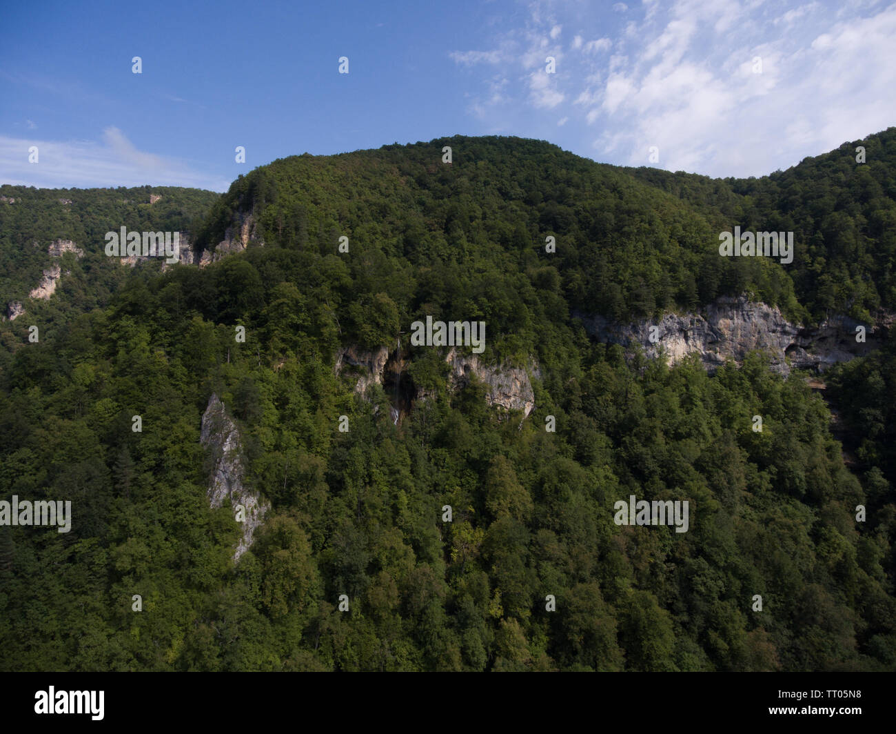 aircraft photos. Beautiful mountain waterfall. Guam gorge, Caucasus, Monks Fall Stock Photo