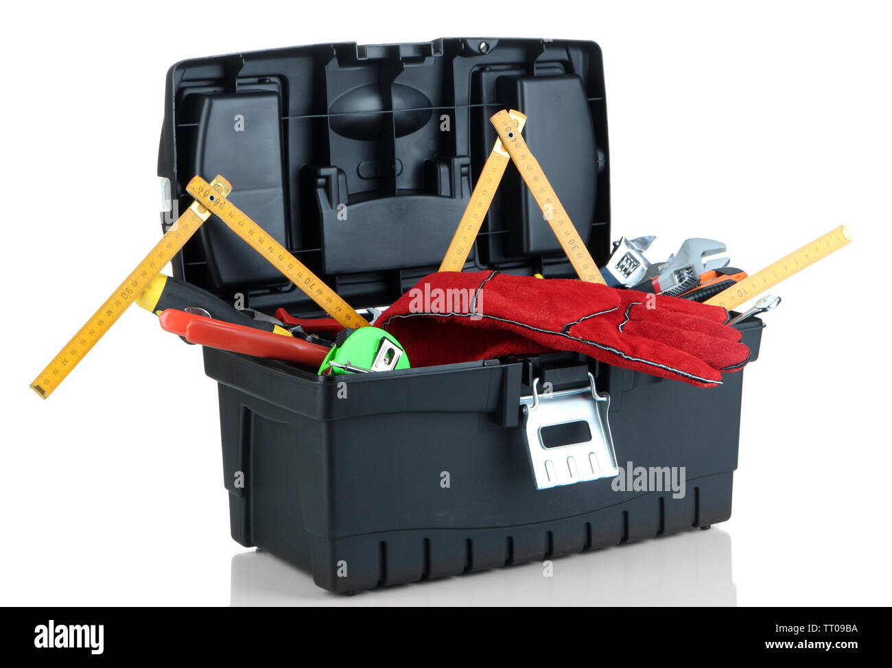 Black toolbox with tools isolated on white Stock Photo - Alamy