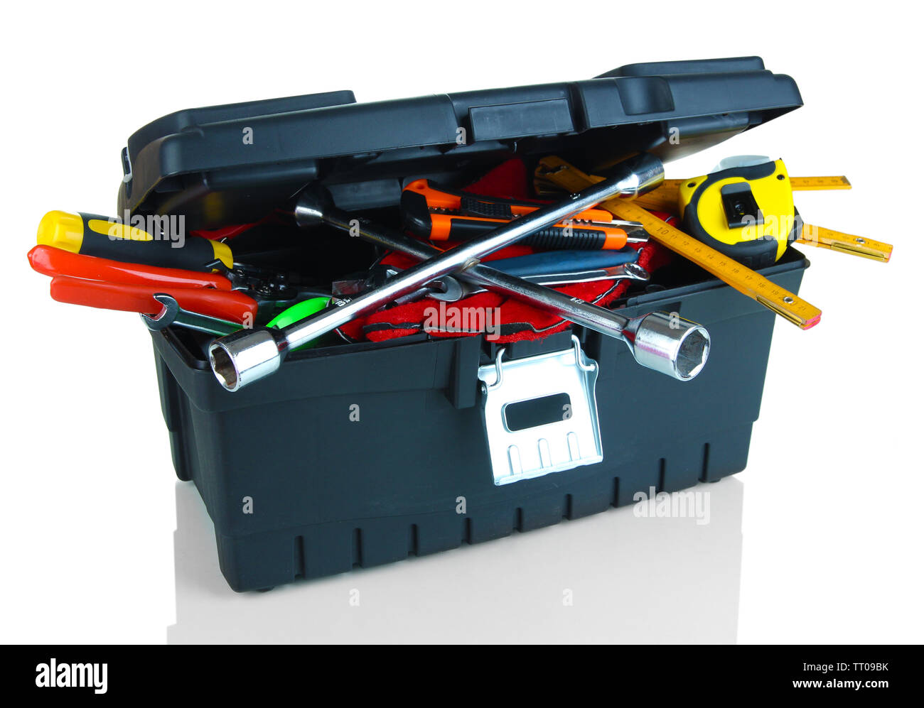 Black toolbox with tools isolated on white Stock Photo - Alamy