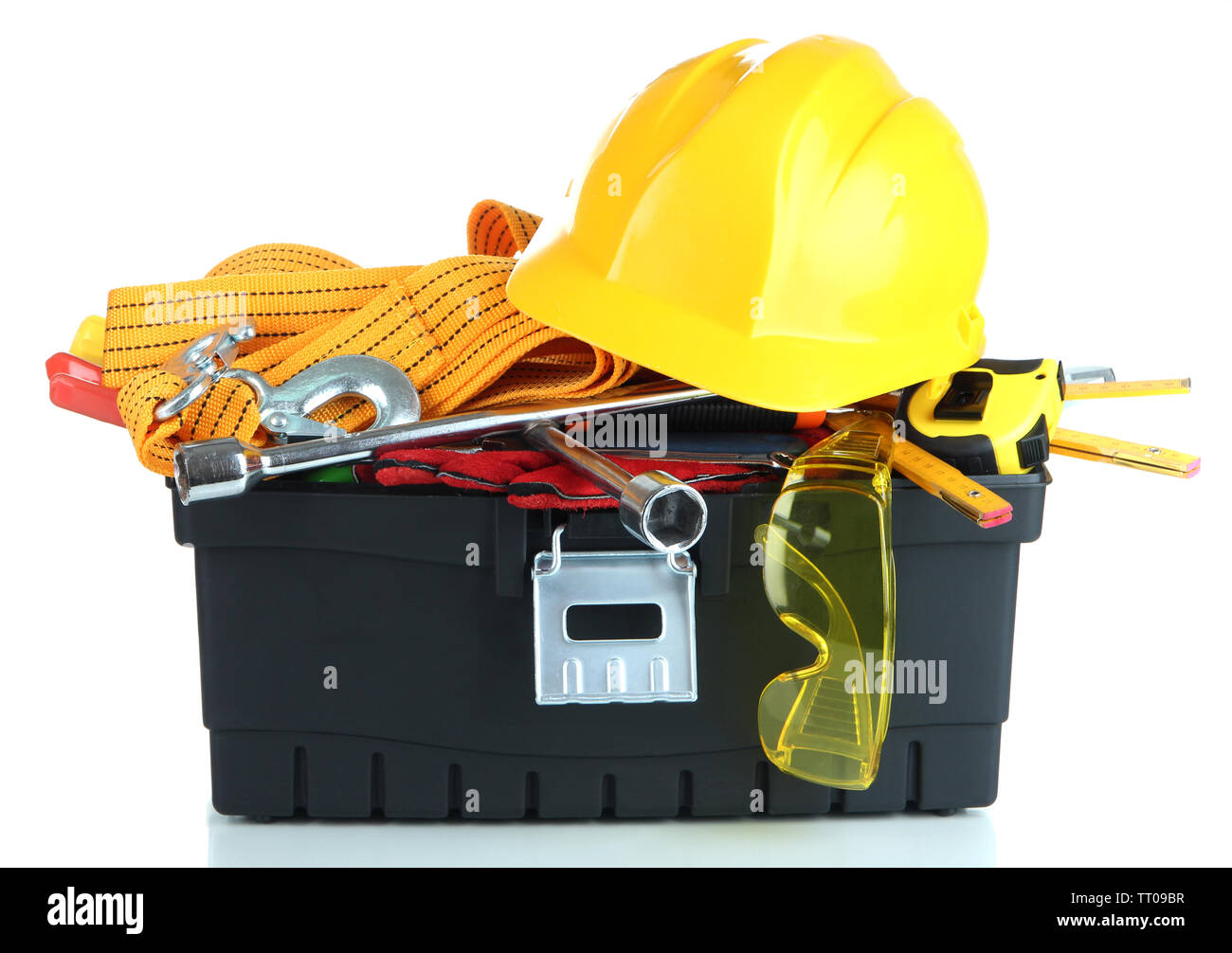 Black toolbox with tools isolated on white Stock Photo - Alamy