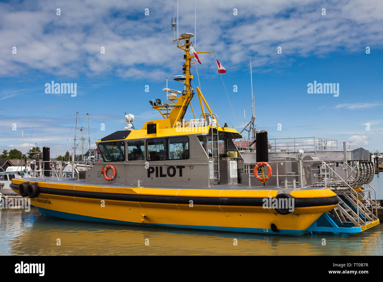 Steveston Pilot Boat docked in Steveston Harbour Stock Photo