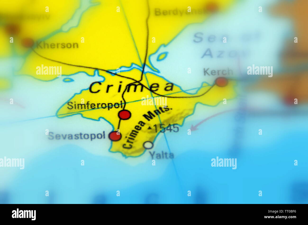 Crimea, is a peninsula on the northern coast of the Black Sea. Stock Photo