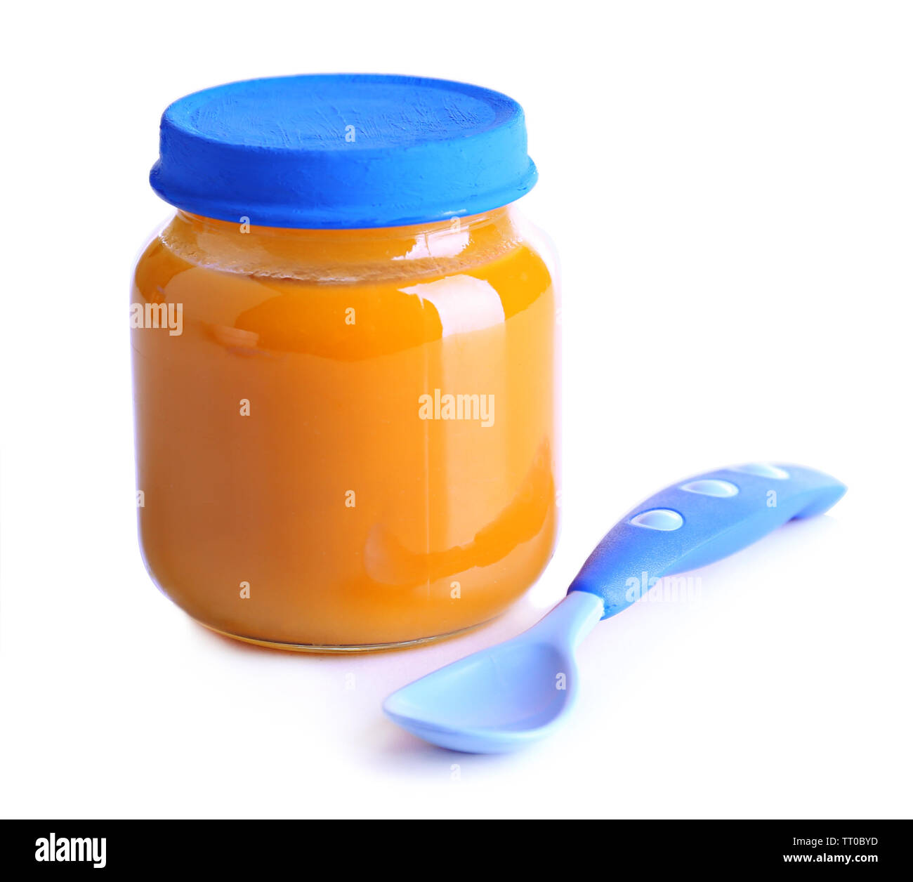Baby food in glass jar, isolated on white Stock Photo - Alamy