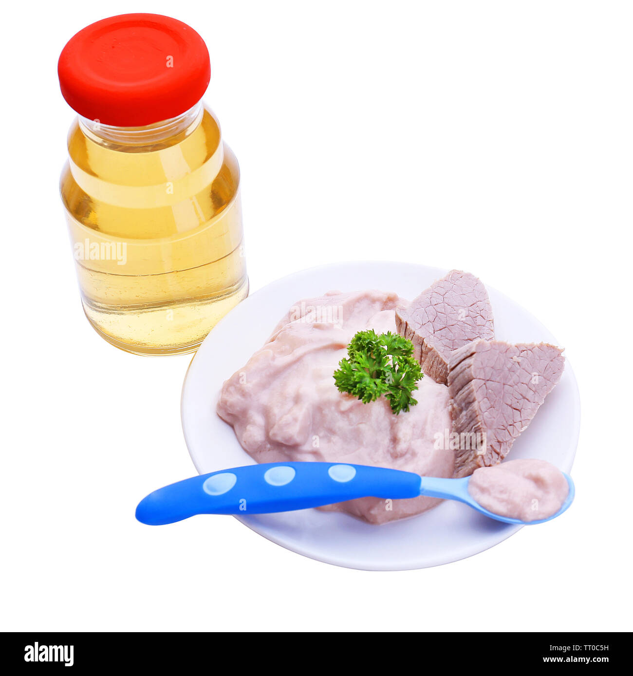 Meat paste for infant feeding, isolated on white Stock Photo Alamy