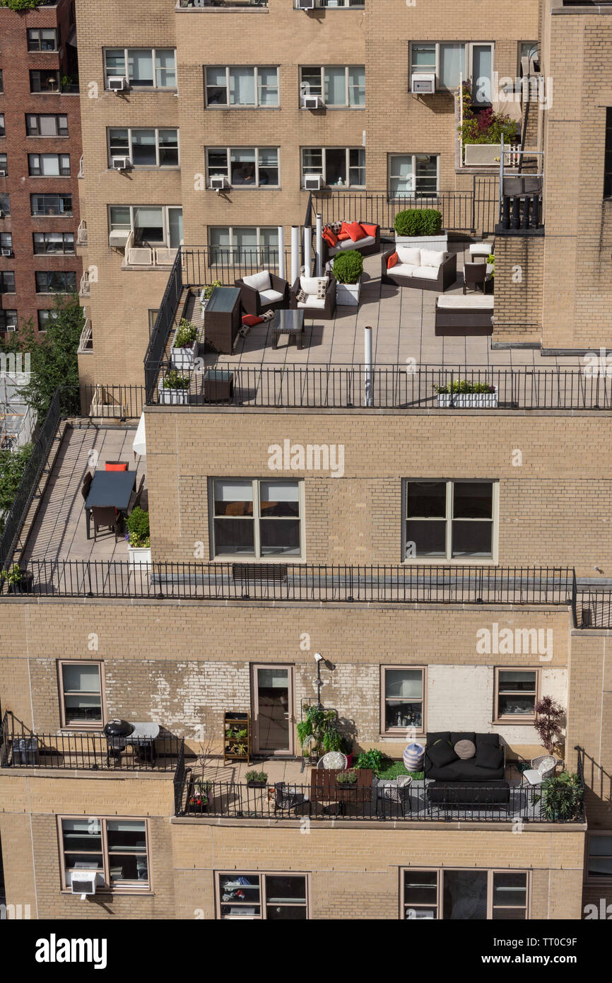 Overview of Murray Hill Buildings with Rooftop Gardens, New York City, USA Stock Photo