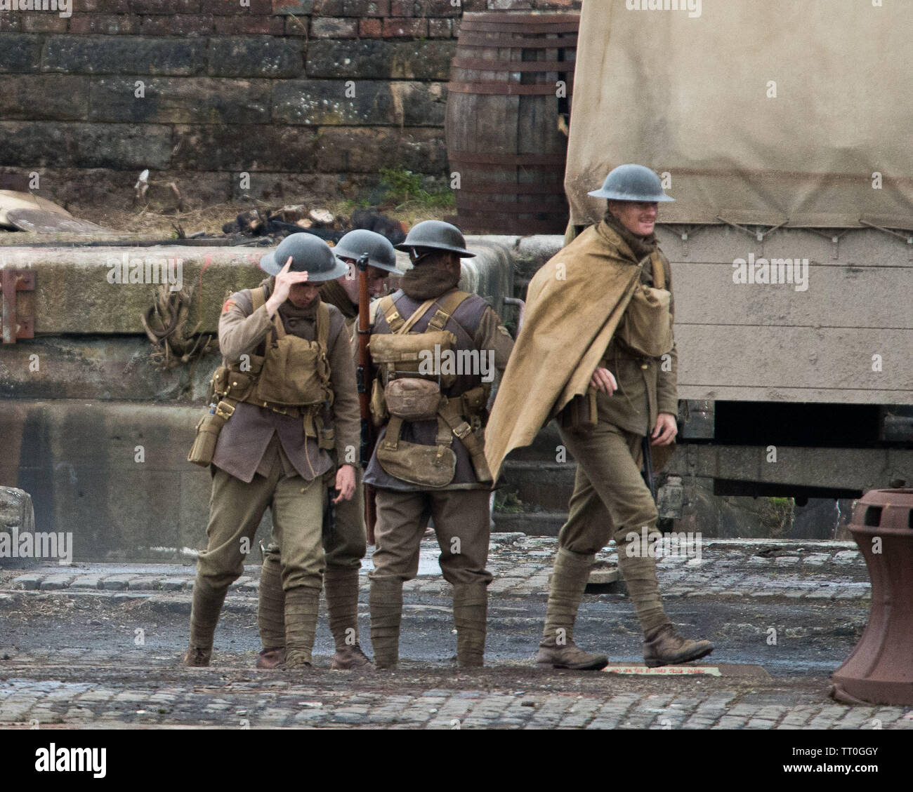 Glasgow, UK. 12 June 2019.   The film, called, 1917, is a collaboration between Spielberg and Sam Mendes, who is writing and directing the project.  Mendes is also known for his work on the James Bond films Skyfall and Spectre. Stock Photo