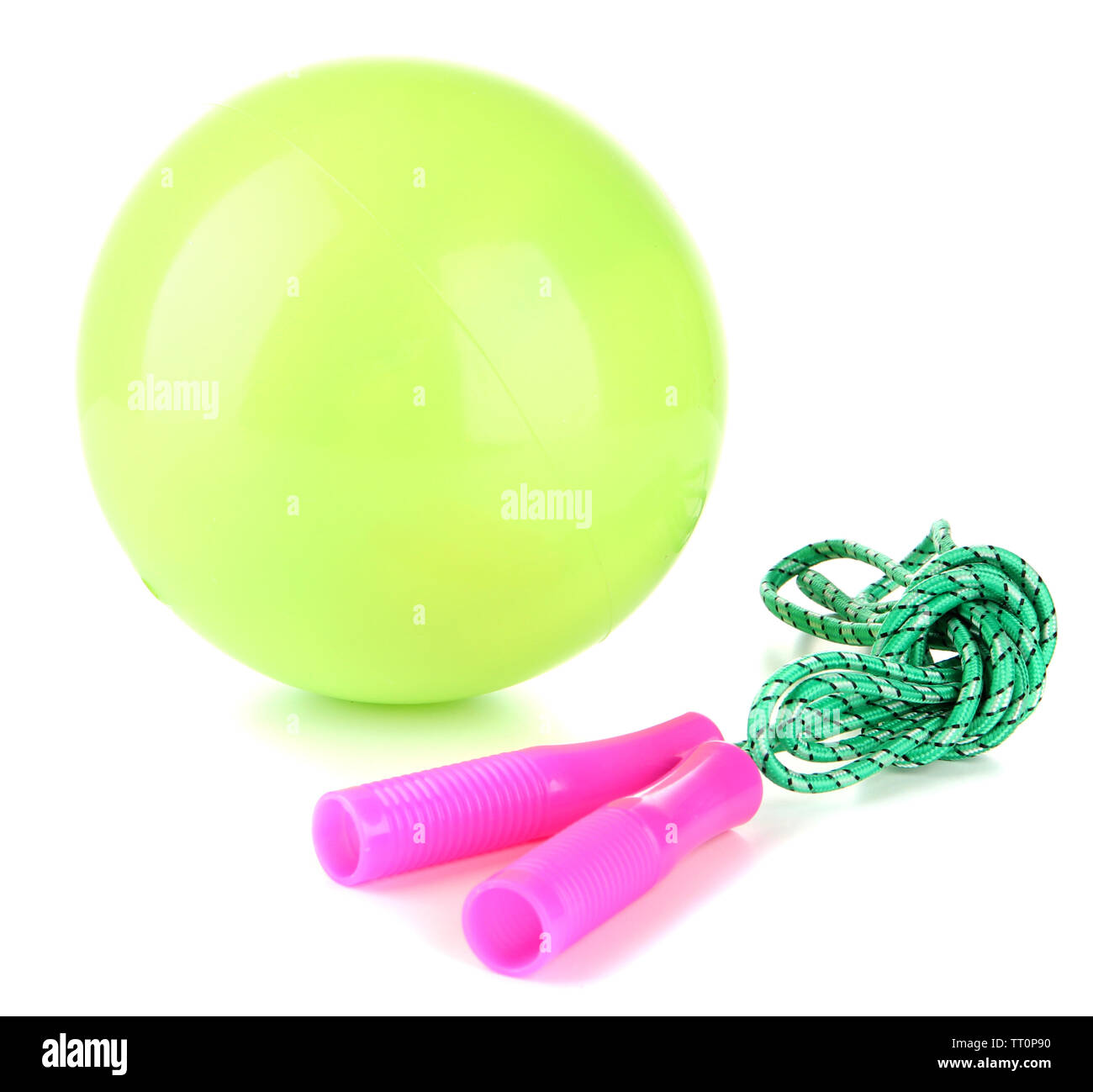 Bright green ball and rope isolated on white Stock Photo - Alamy