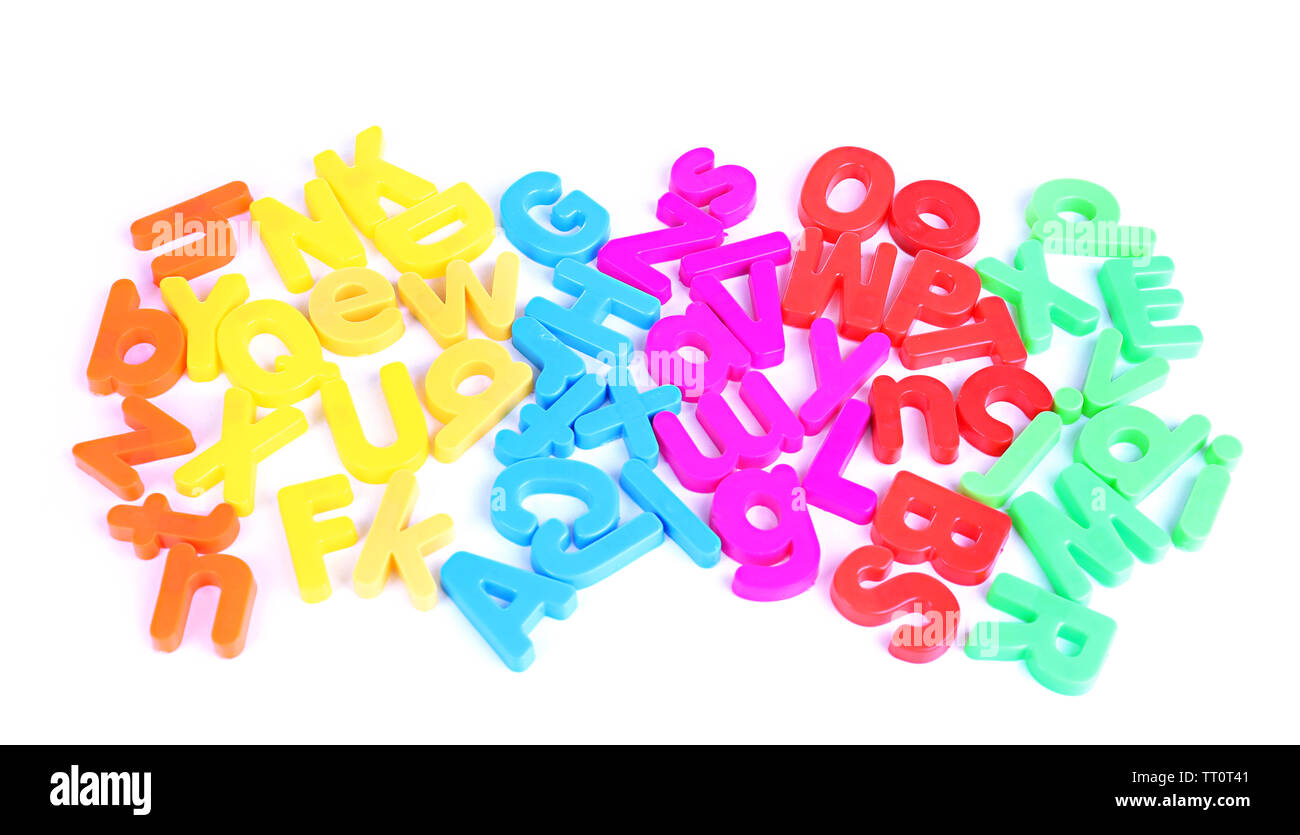 Colorful magnetic letters isolated on white Stock Photo - Alamy