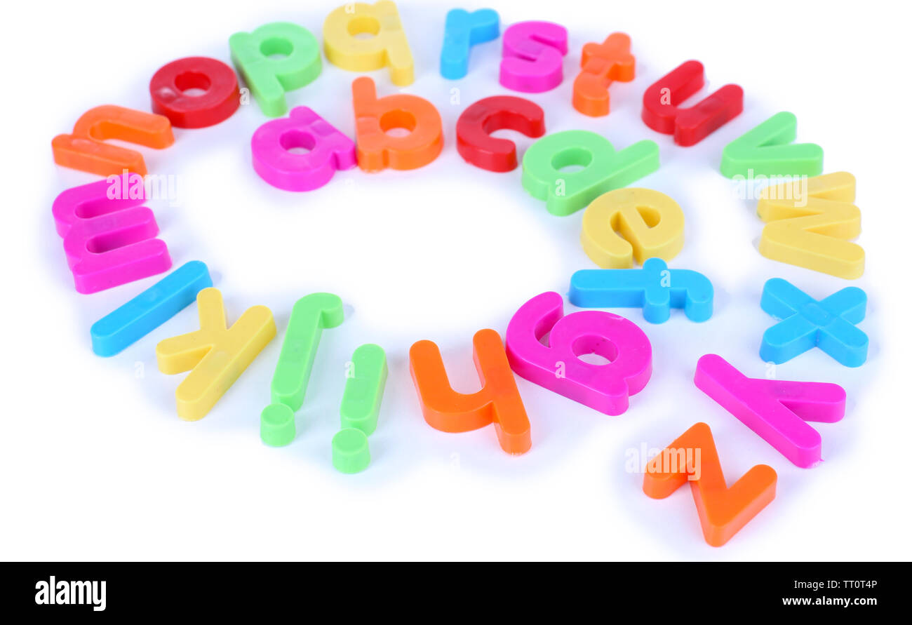 Colorful magnetic letters isolated on white Stock Photo - Alamy