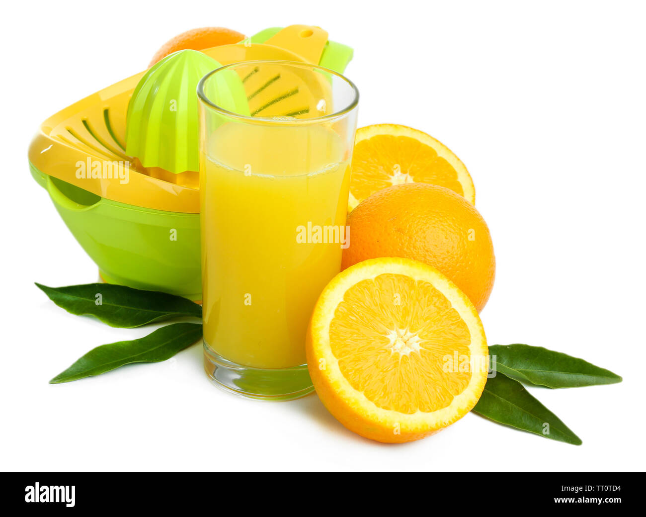 Citrus press and oranges isolated on white Stock Photo Alamy