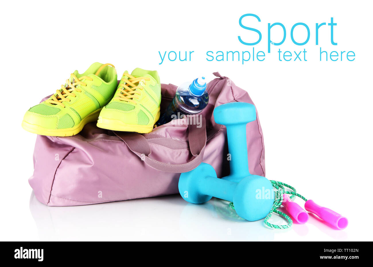 Sports bag with sports equipment isolated on white Stock Photo - Alamy