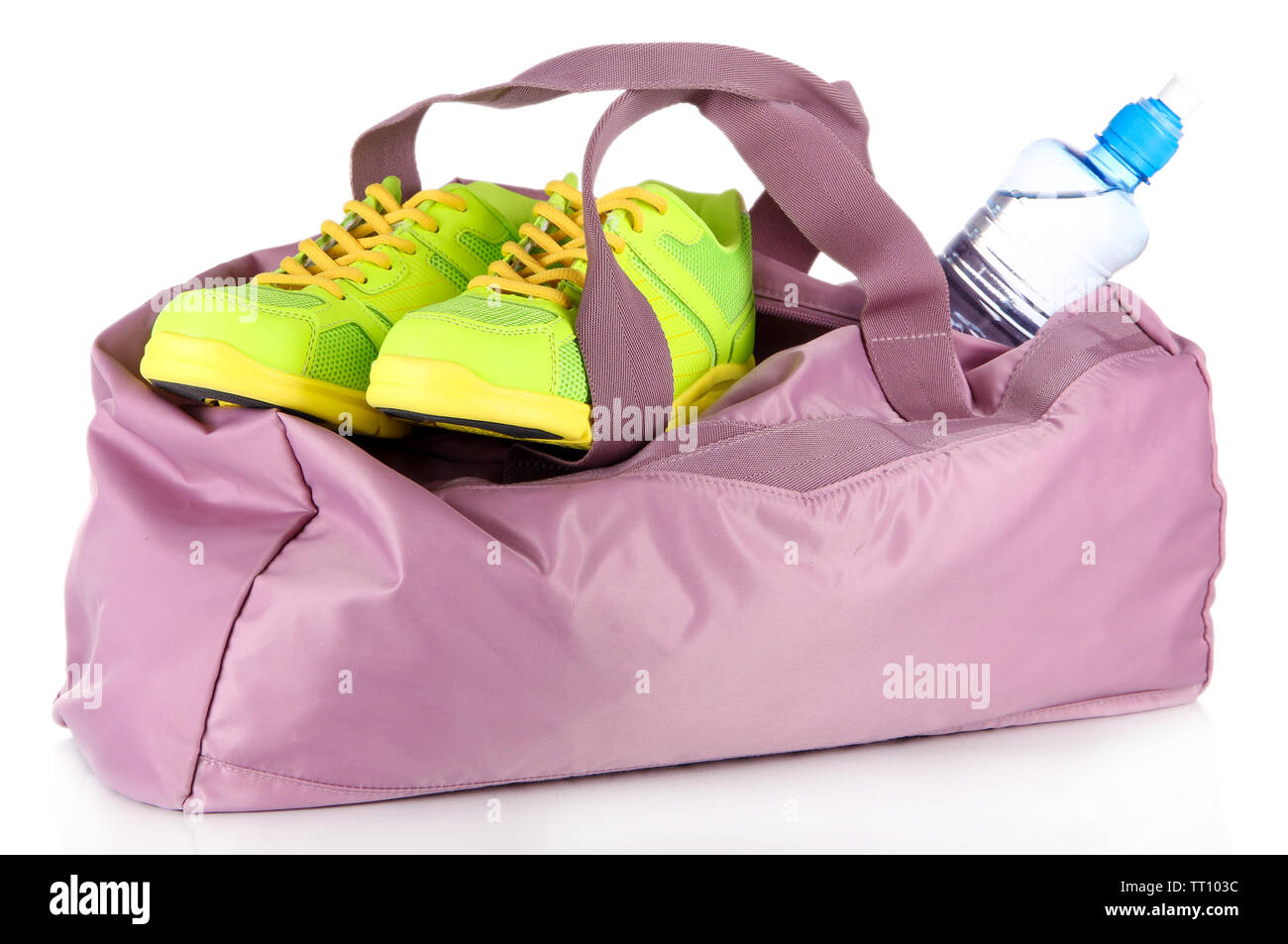 Sports bag with sports equipment isolated on white Stock Photo - Alamy