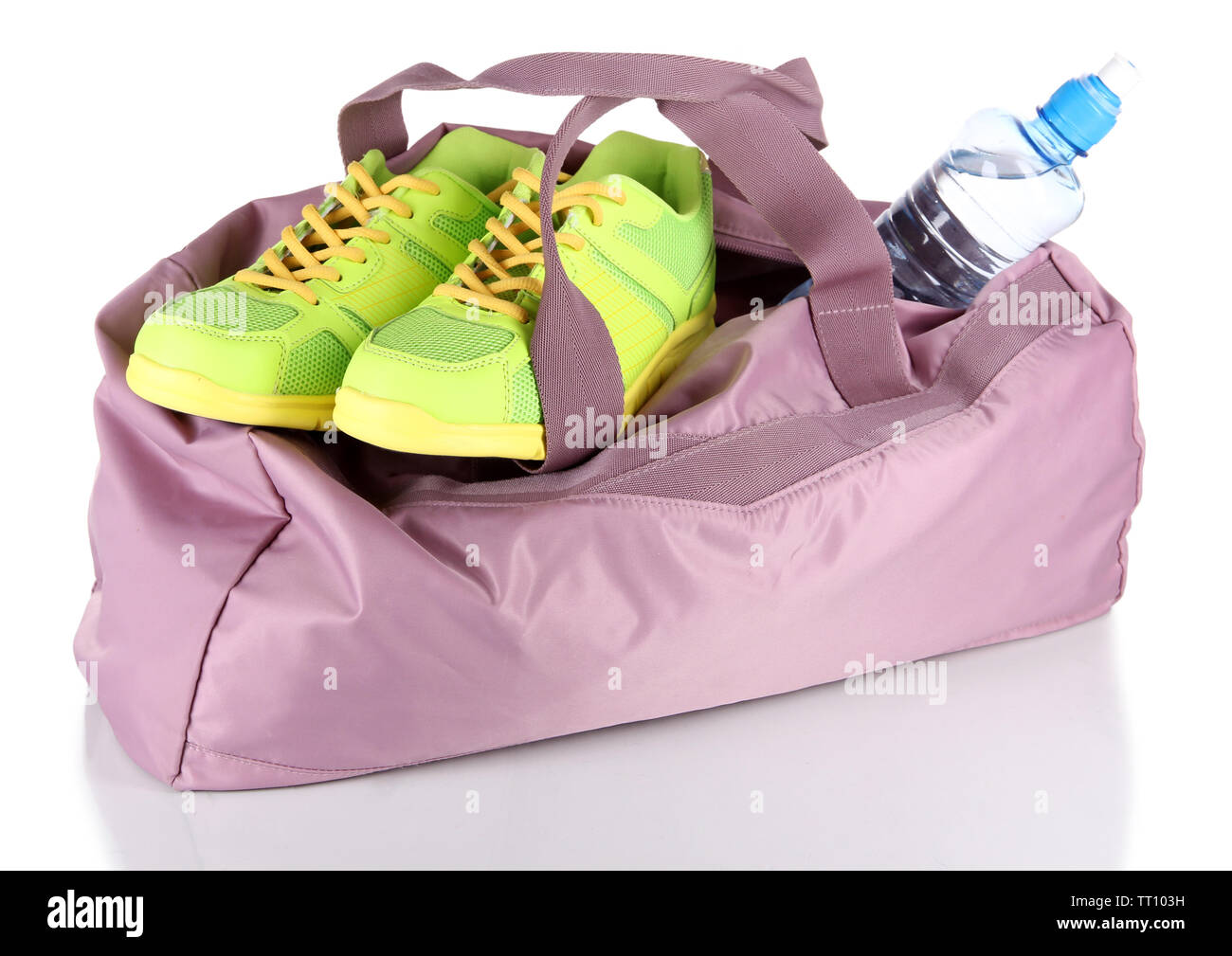 Sports bag with sports equipment isolated on white Stock Photo - Alamy