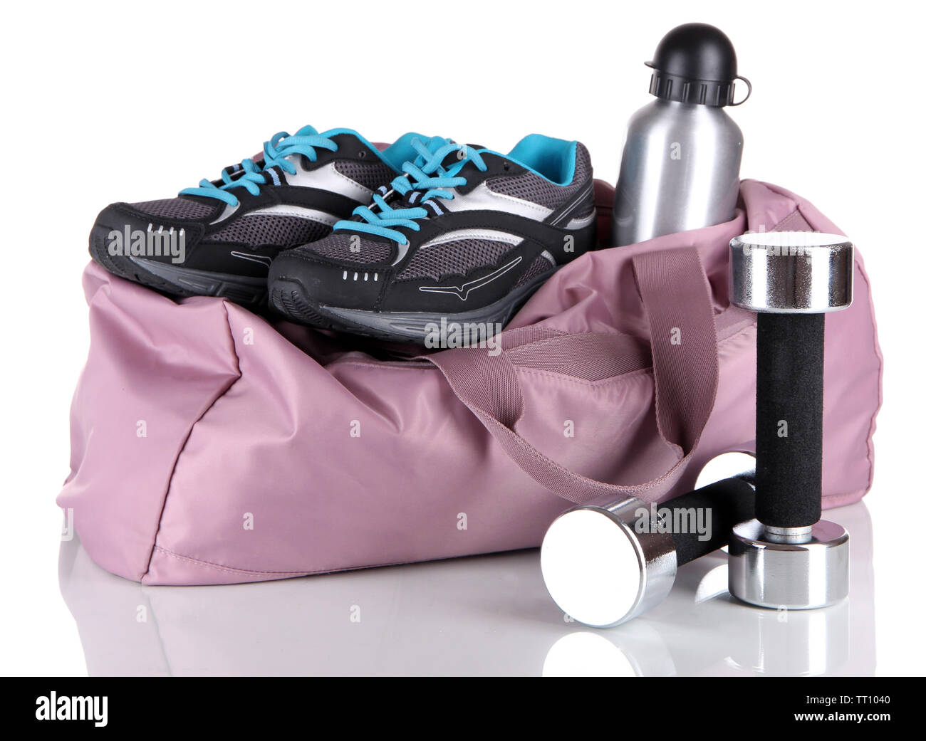 Sports bag with sports equipment isolated on white Stock Photo - Alamy