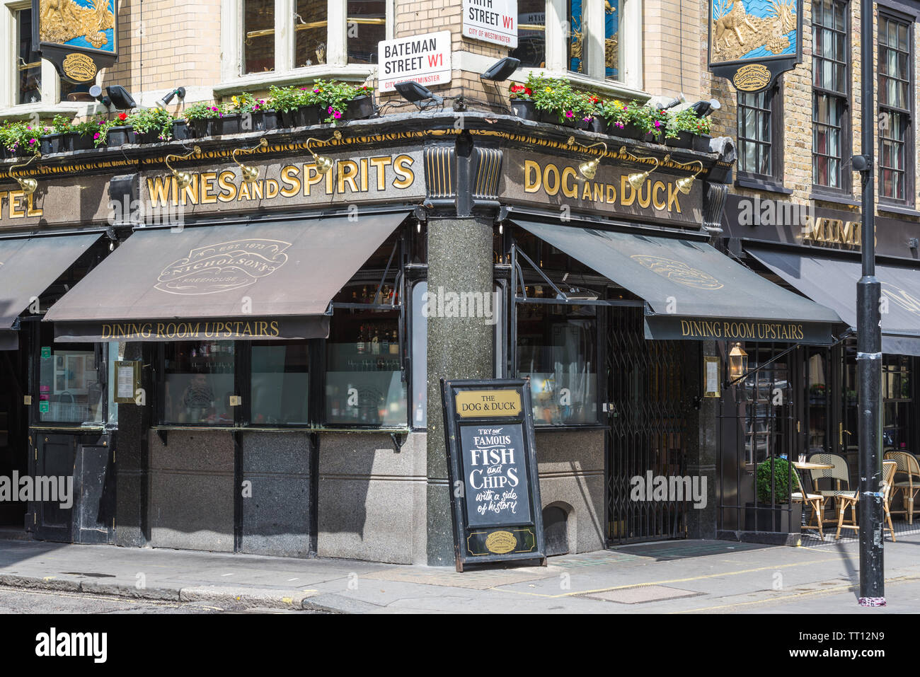 The Dog and Duck public house on the corner of Bateman Street and Frith