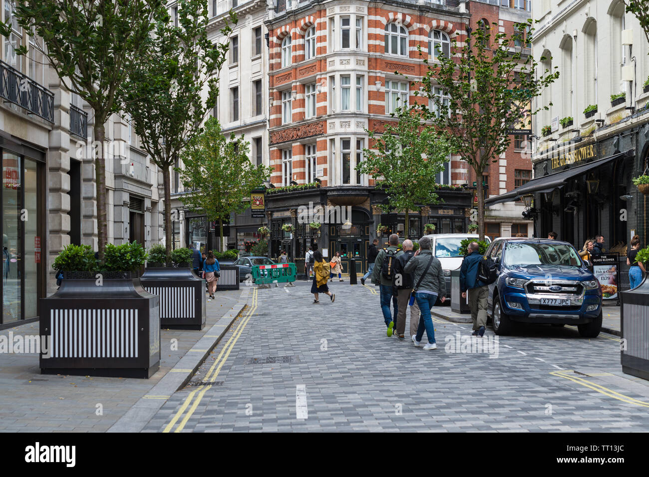 View along Glasshouse Street towards The Leicester Arms pub on the