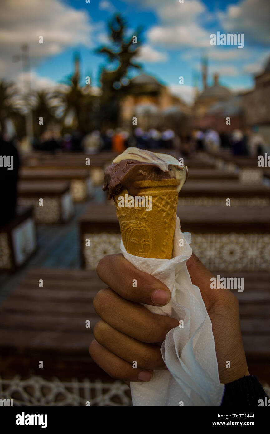 The Famous turkish icecream infront of Hagia Sophia. Stock Photo