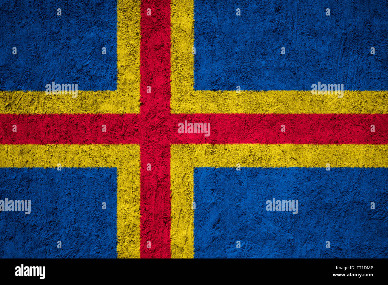 Aland flag painted on the cracked grunge concrete wall Stock Photo - Alamy