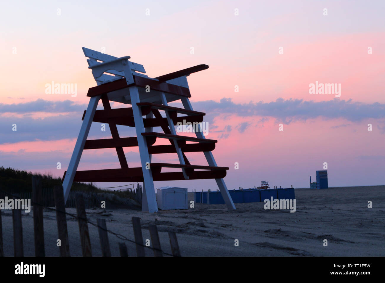 A lifeguard's chair on the beach in Cape May, New Jersey, USA Stock
