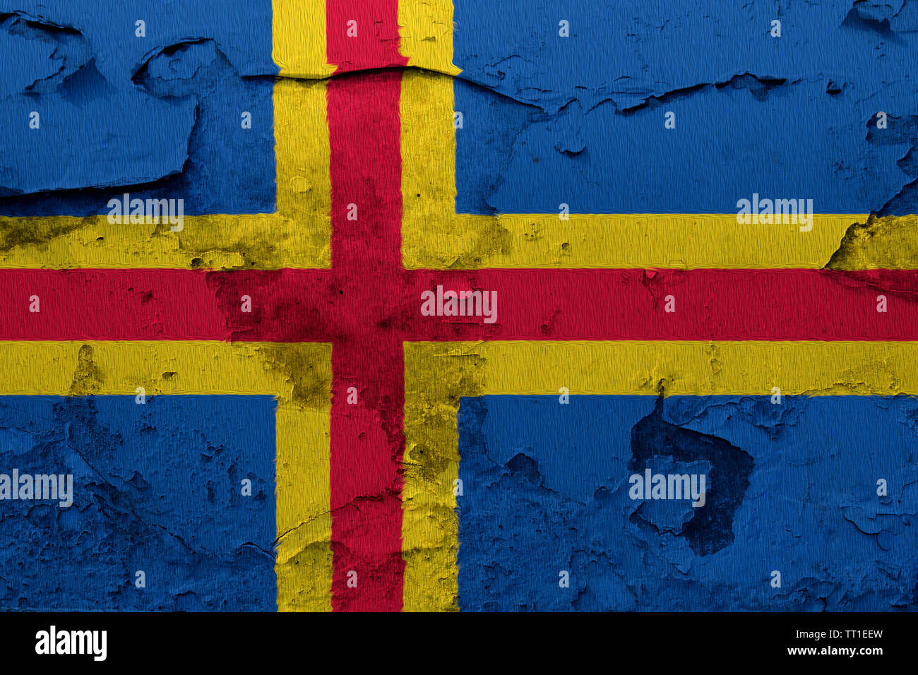 Aland flag painted on the cracked grunge concrete wall Stock Photo - Alamy