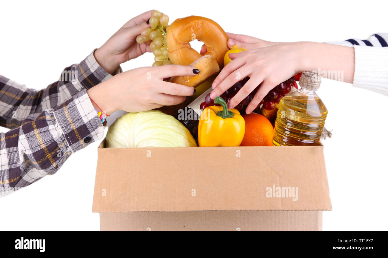 People make out products of box isolated on white Stock Photo