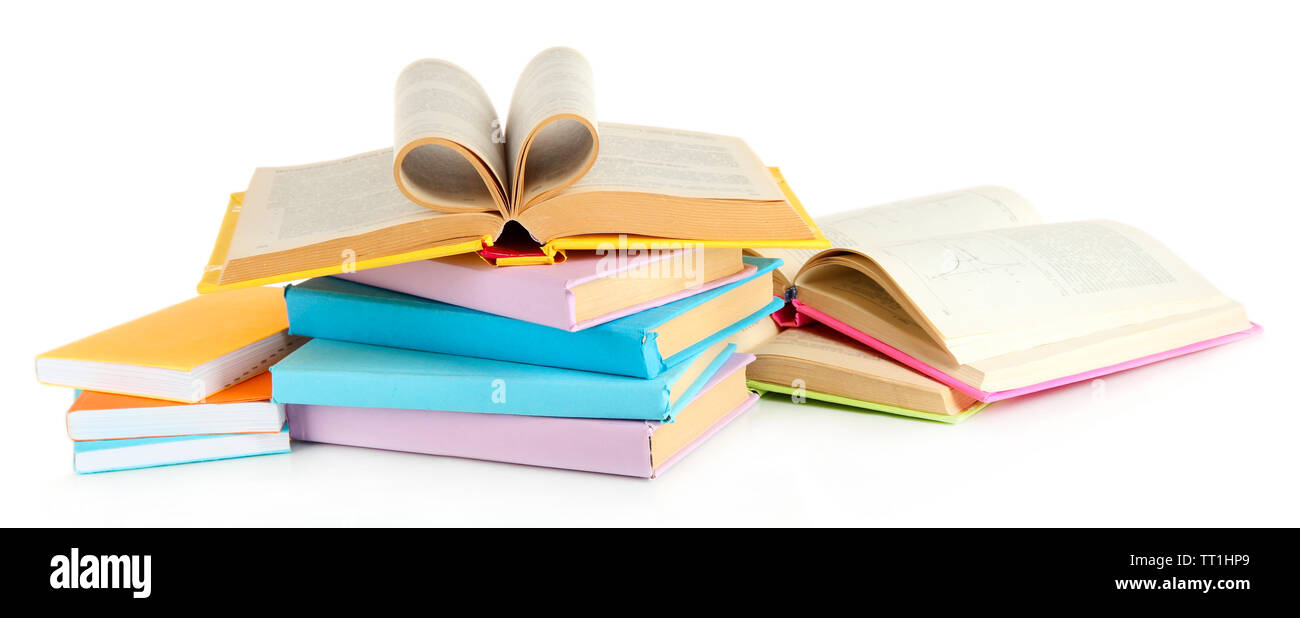 Open and closed books isolated on white Stock Photo - Alamy