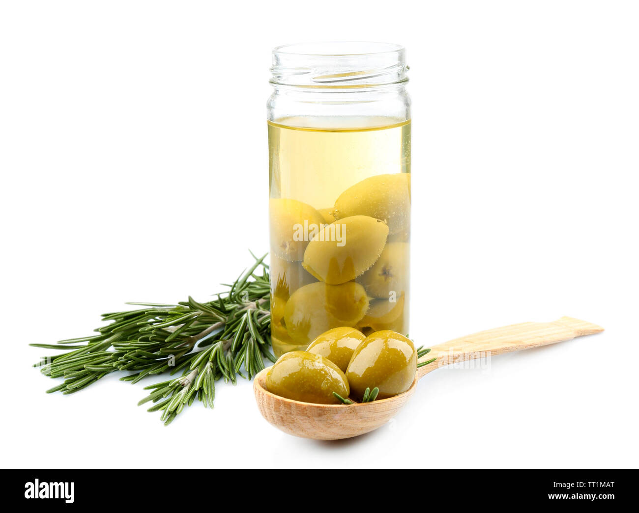 Tasty olives in glass jar, isolated on white Stock Photo Alamy