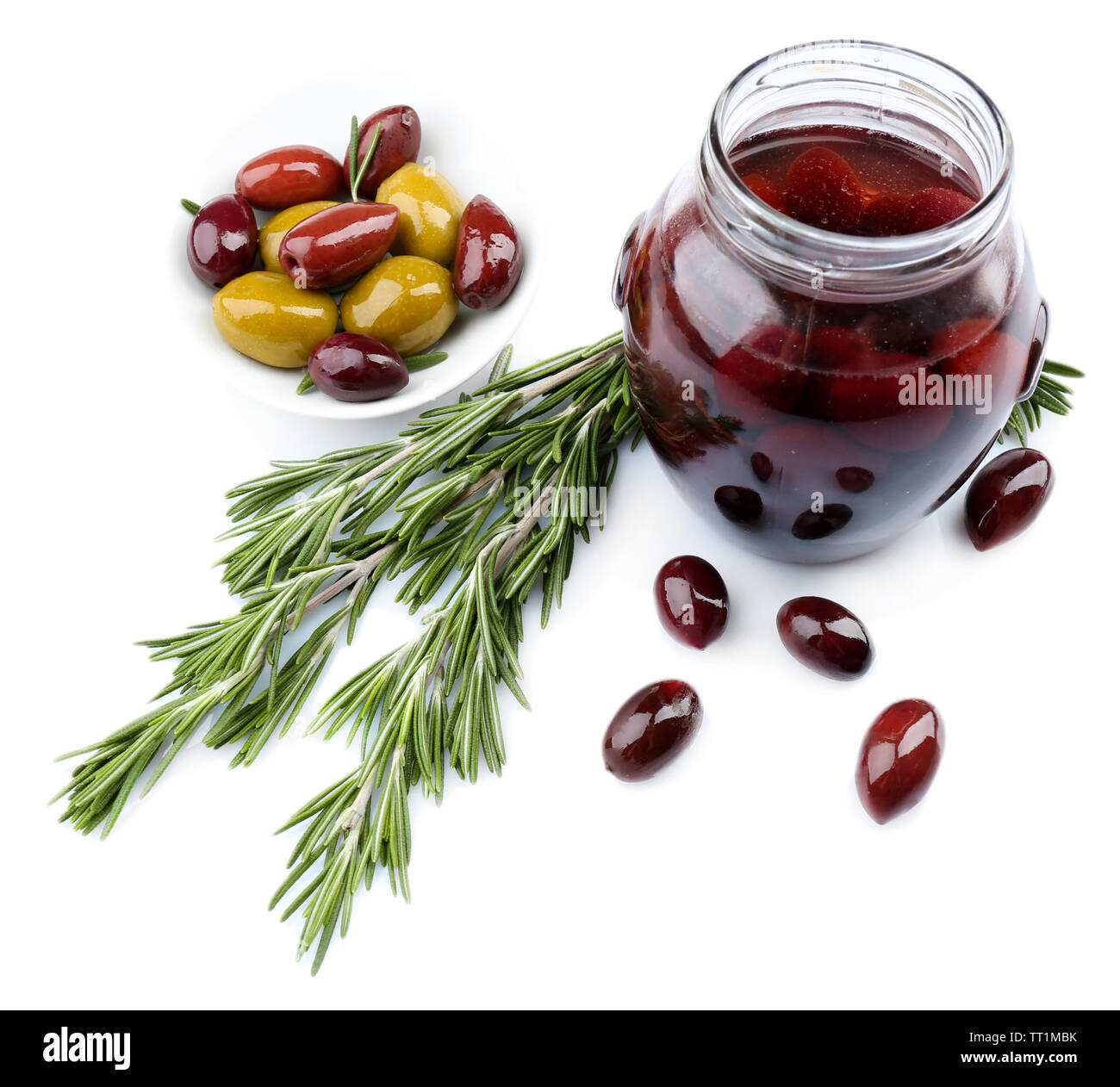 Tasty olives in glass jar, isolated on white Stock Photo Alamy
