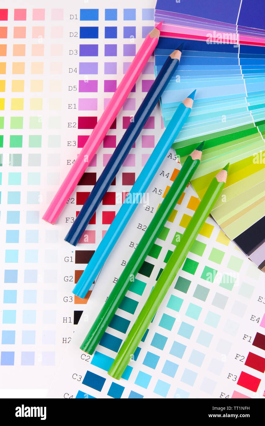 Color Sample Kit Color samples with pencils close up Stock Photo - Alamy