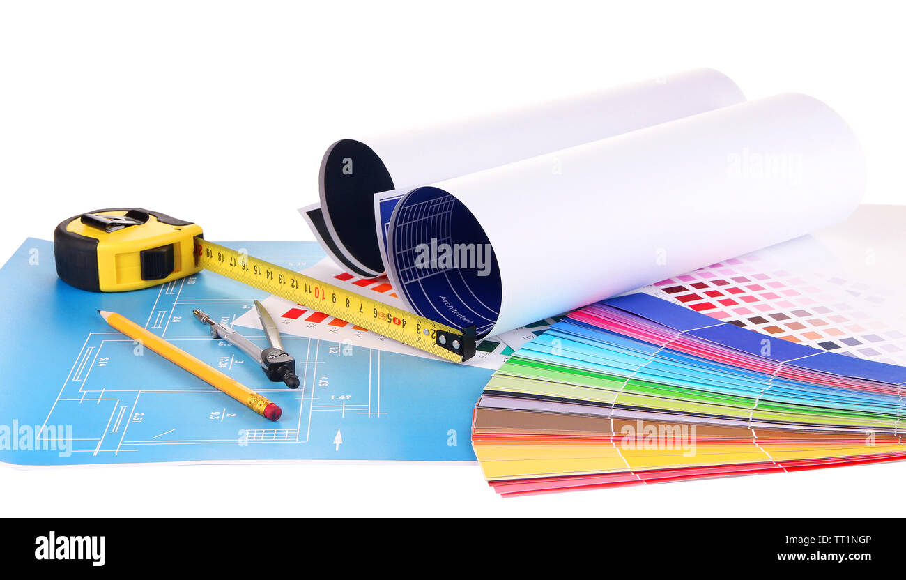 Color Sample Making Tools Drawings with tools and color samples isolated on white Stock Photo - Alamy
