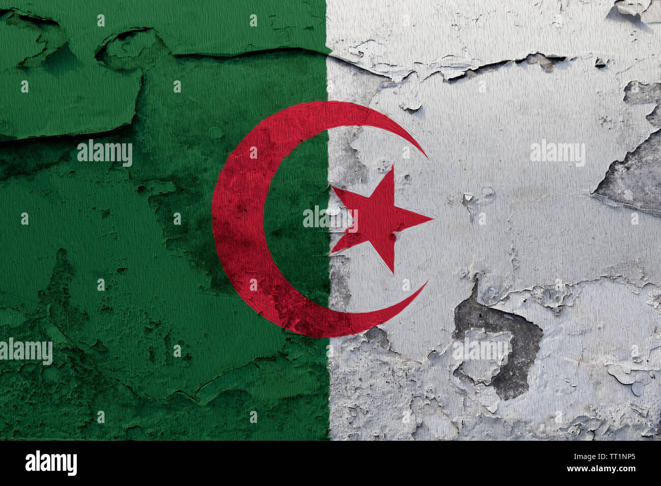 Algeria flag painted on the cracked grunge concrete wall Stock Photo