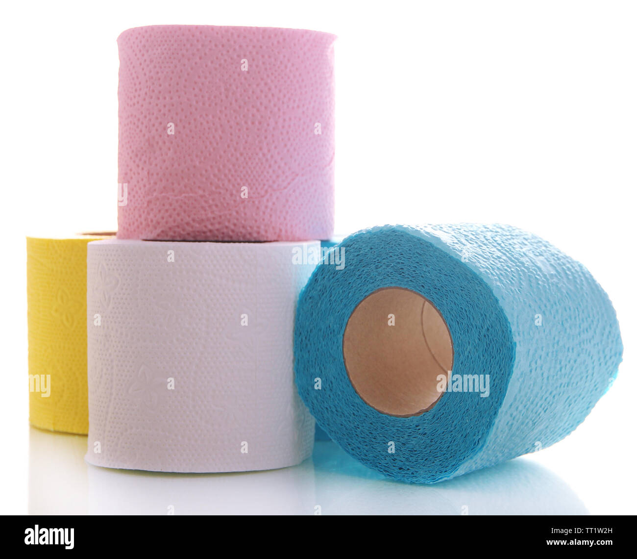 Colorful toilet paper rolls isolated on white Stock Photo Alamy