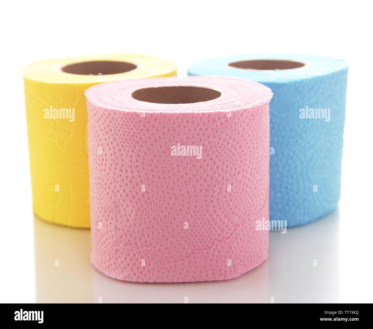Colorful toilet paper rolls isolated on white Stock Photo Alamy