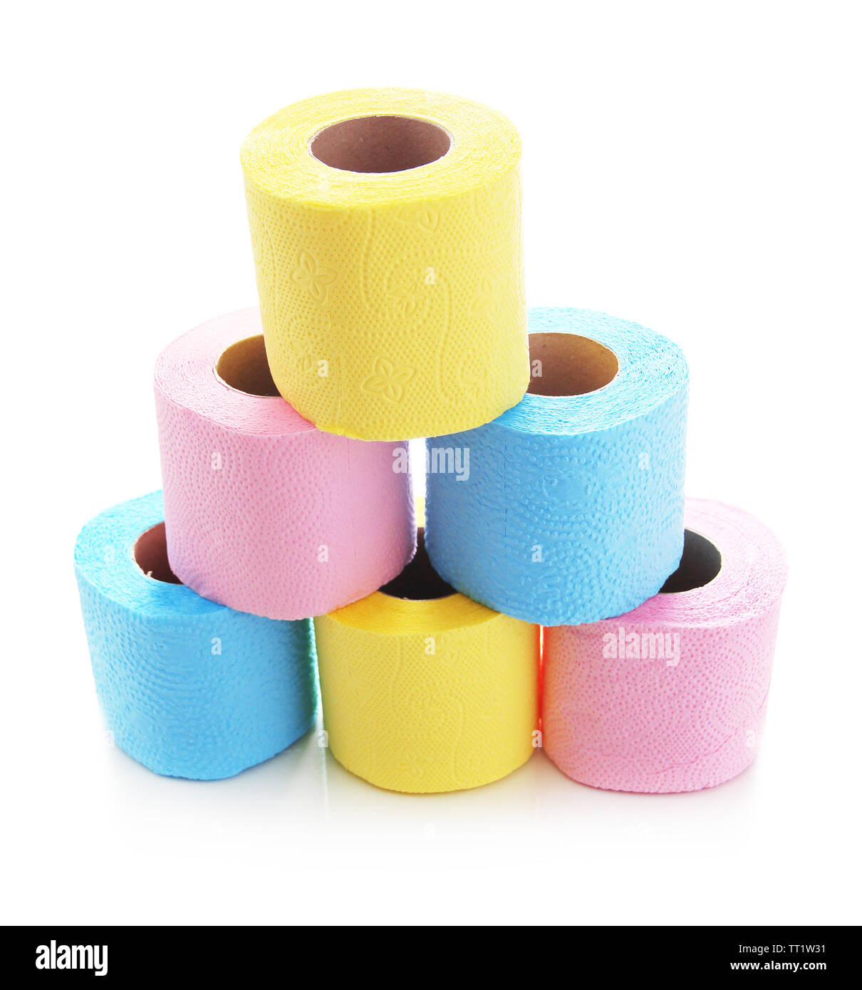 Colorful toilet paper rolls isolated on white Stock Photo Alamy