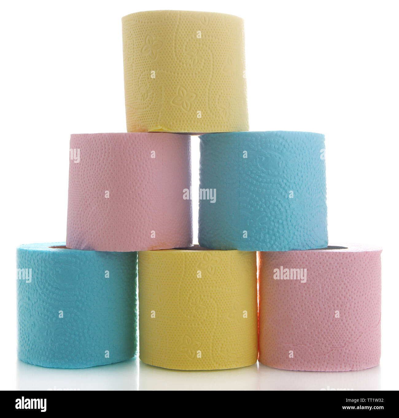 Colorful toilet paper rolls isolated on white Stock Photo Alamy